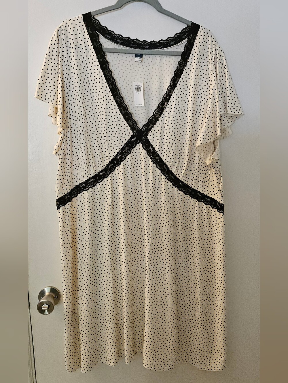 Old Navy Cream and Black Polka Dot Lace Trim Dress